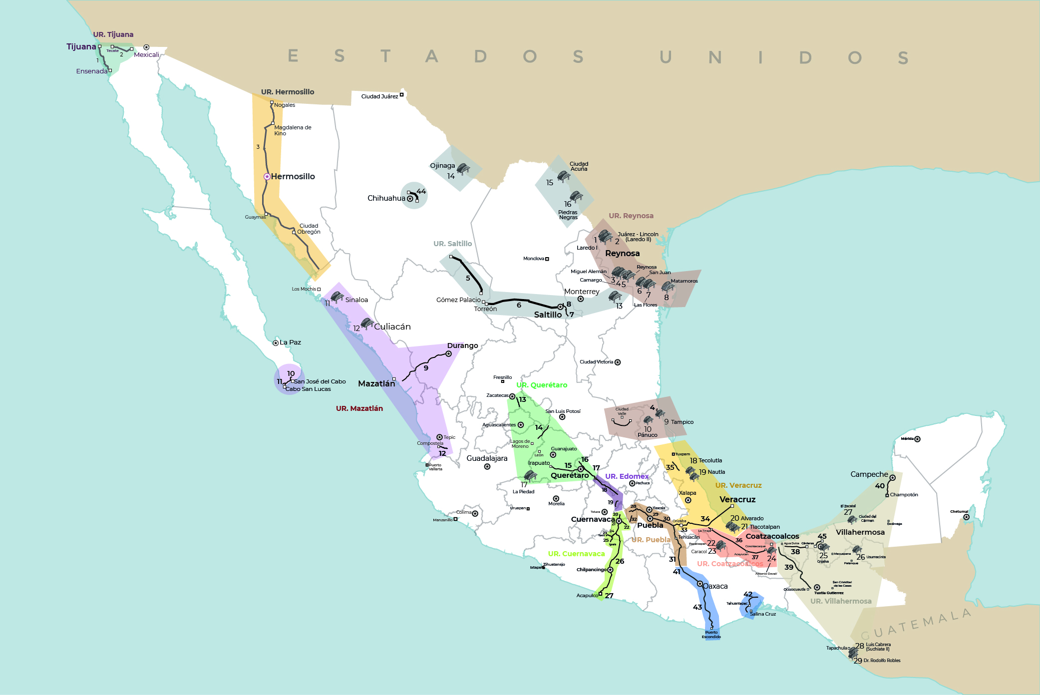 Mapa de autopistas de México operadas por Capufe