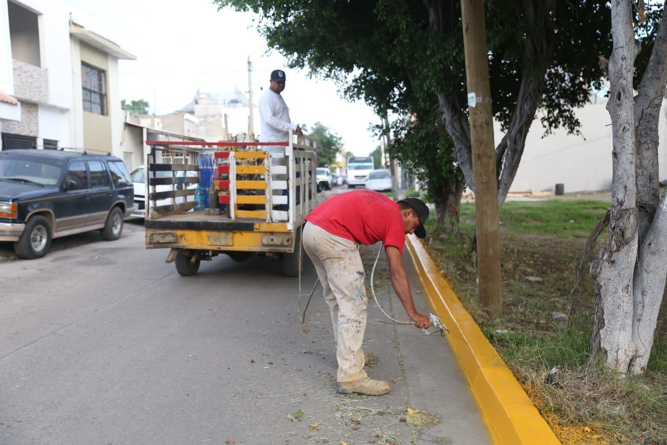 persona pintando guarnición de camellón