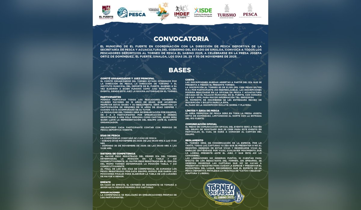 Torneo de pesca "El Sabino" 2025 en El Fuerte, Sin.