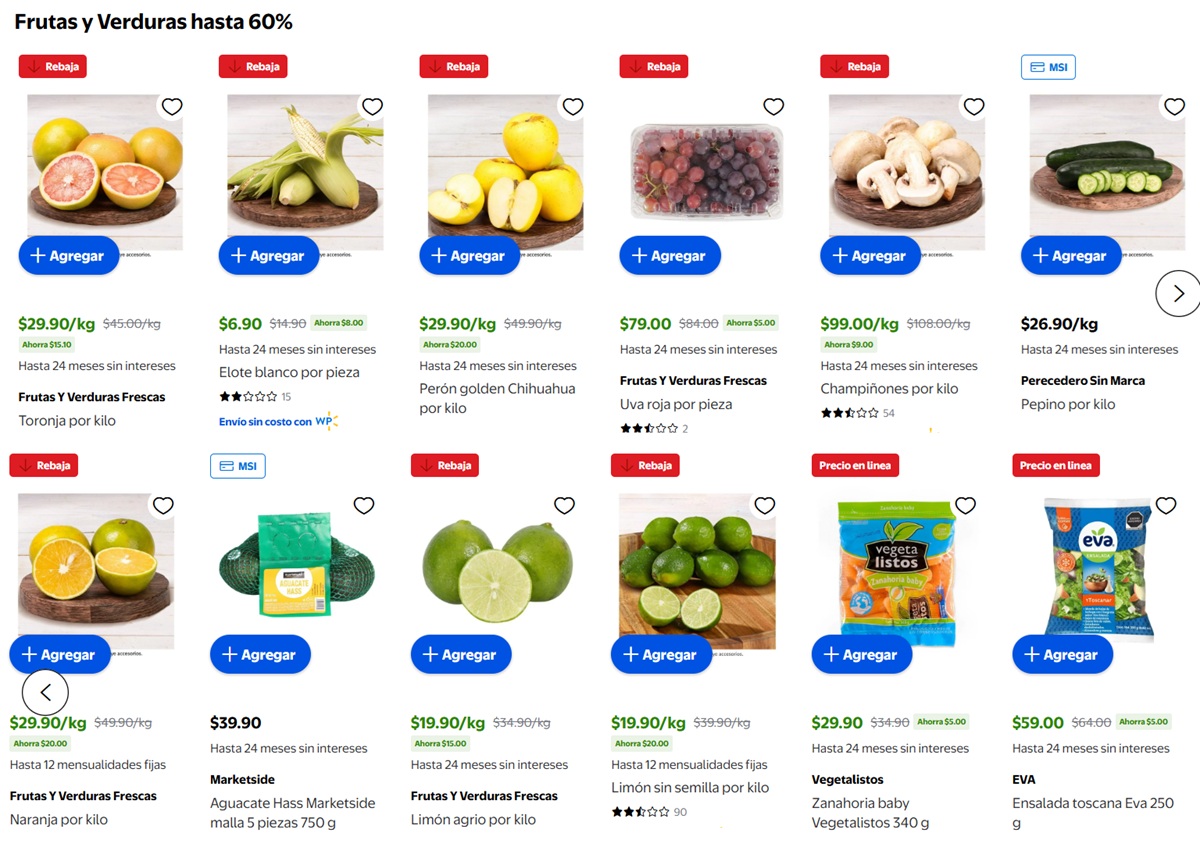 Ofertas de Walmart en Frutas y Verduras