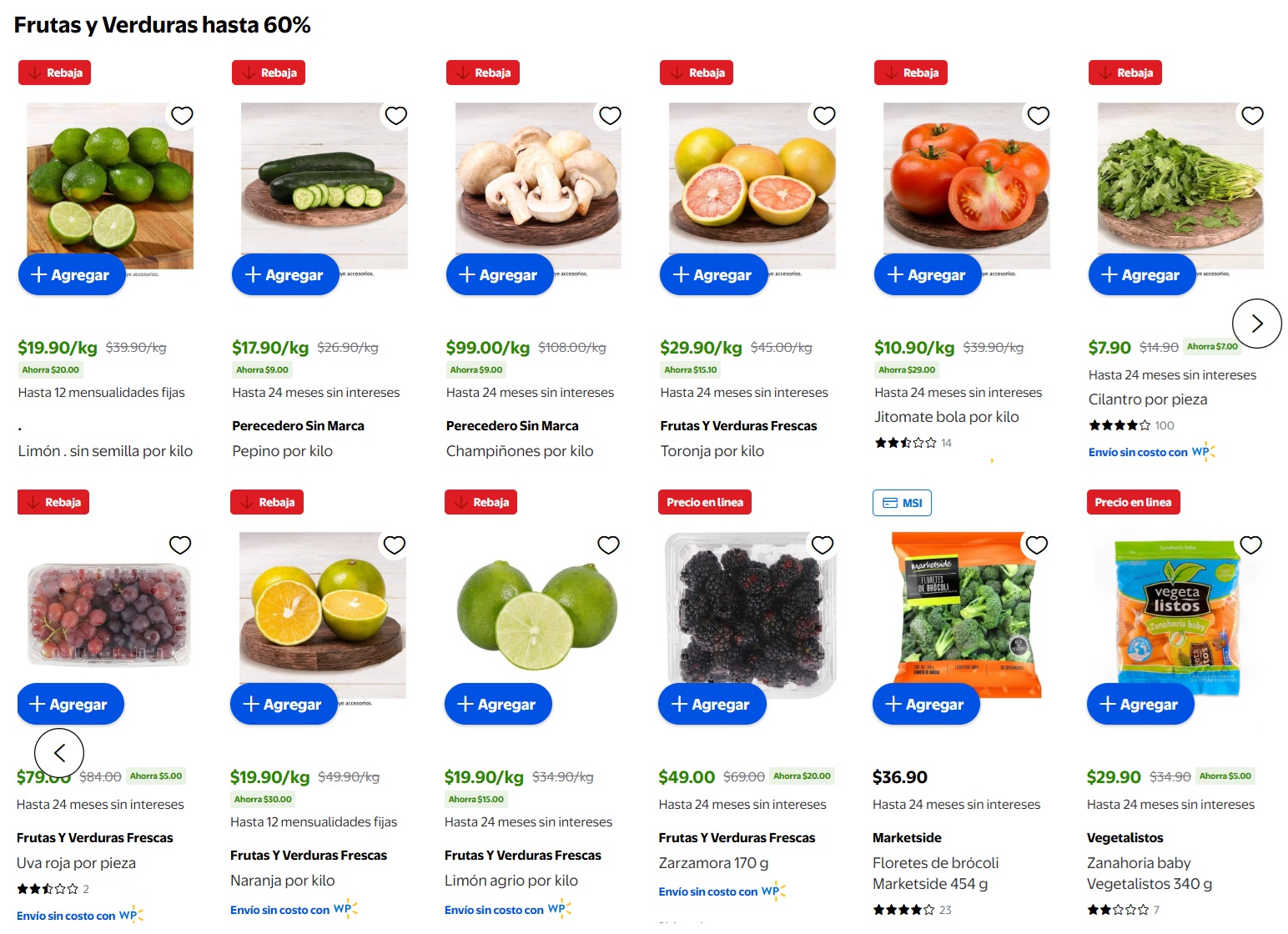 Ofertas de Walmart en frutas y verduras