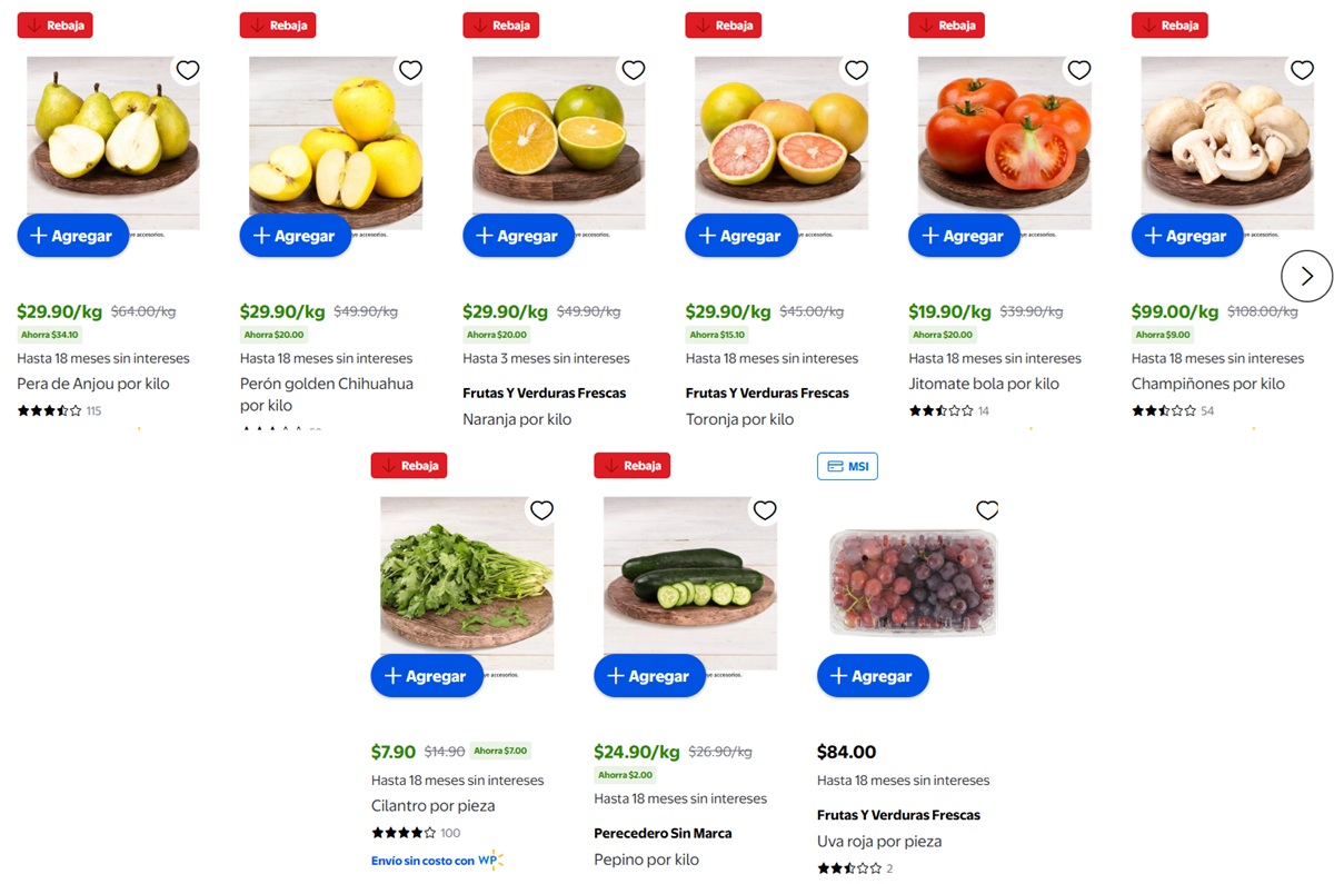 Ofertas en frutas y verduras de Walmart