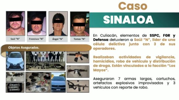 Cae Saúl alias “Jaguar”, líder de una celular delictiva, y otros 3 sicarios en Culiacán, Sinaloa, informa Harfuch