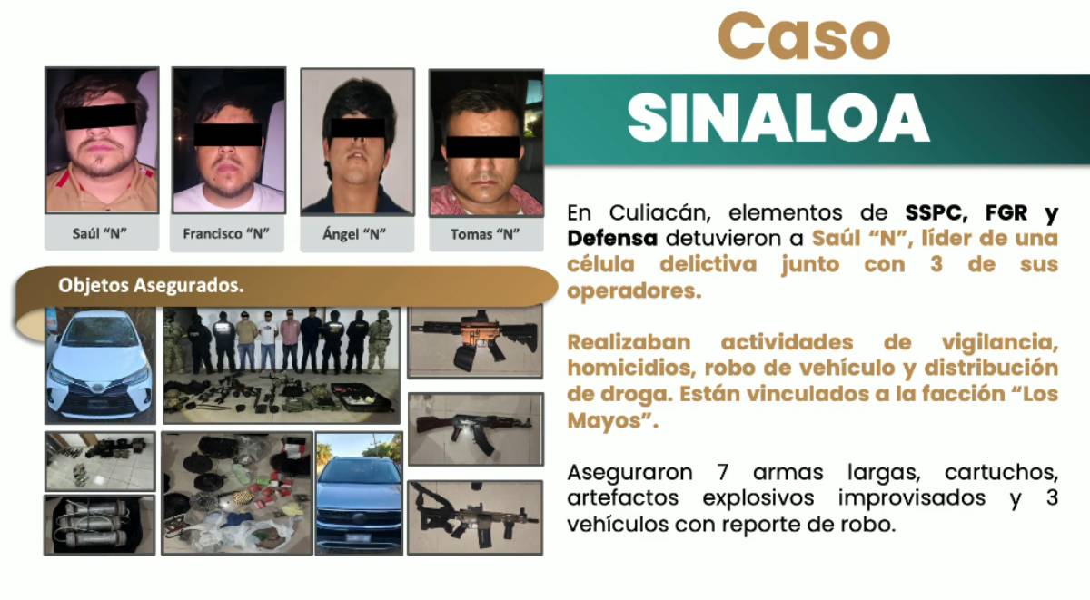 Cae Saúl alias Jaguar, líder de una celular delictiva, y otros 3 sicarios en Culiacán, Sinaloa, informa Harfuch