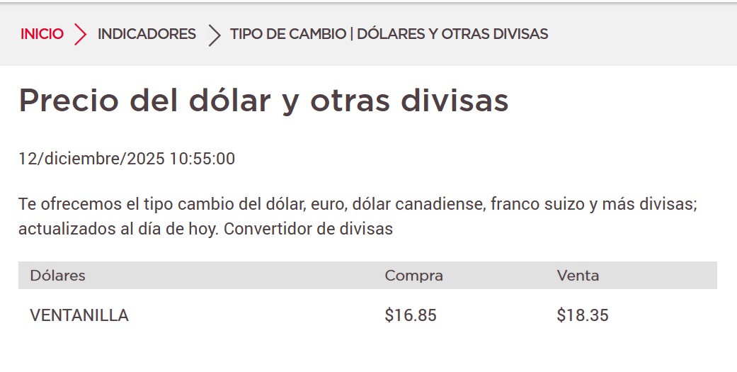 DOLAR BANORTE 12 DIC 25