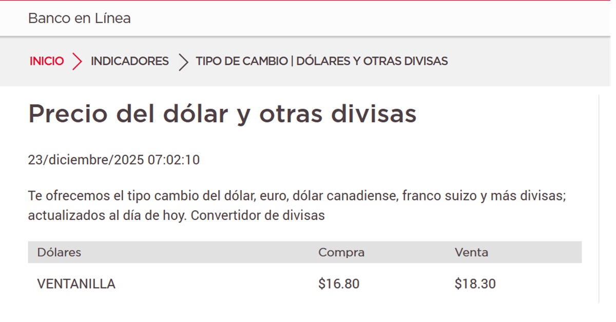 DOLAR BANORTE 23 DIC 25