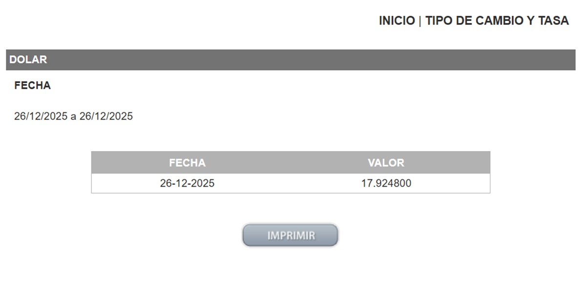 DOLAR DOF 26 DIC 26