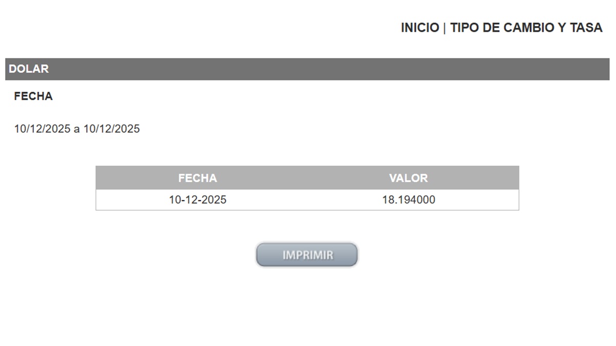 Dólar DOF 10 DIC 25