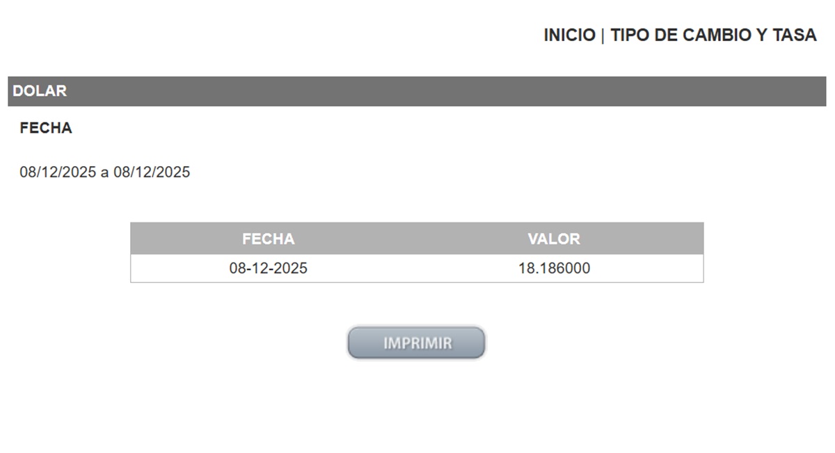 Dolar DOF 8 de diciembre