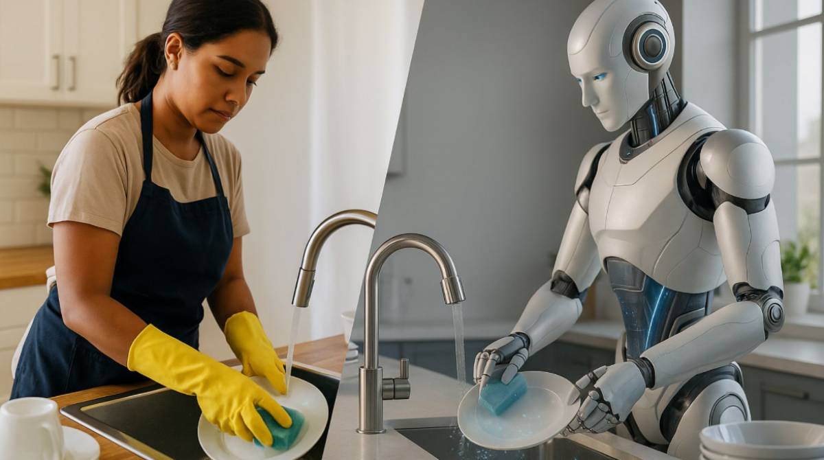 Robots humanoides realizando tareas cotidianas (hospitales, fábricas, hogares).