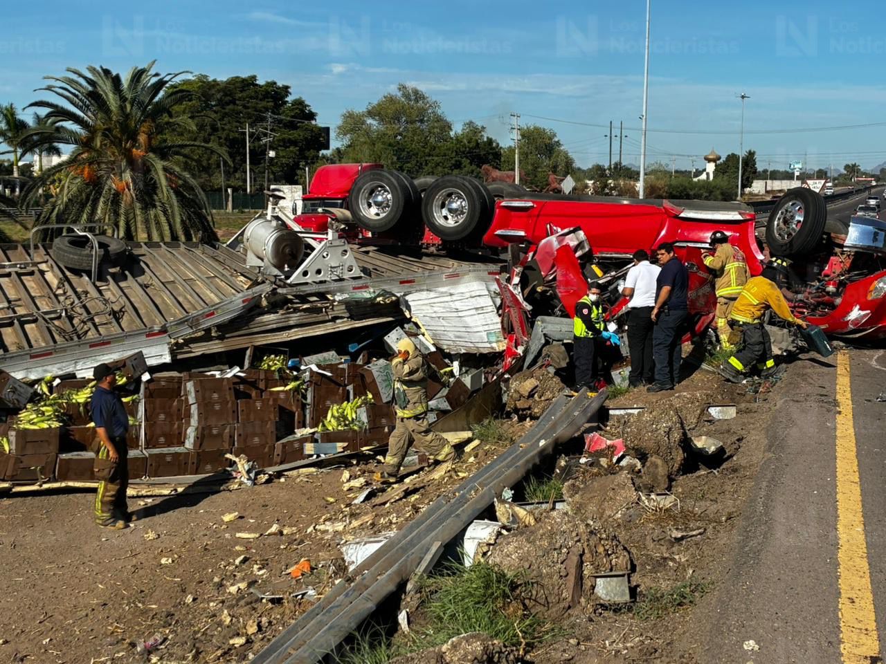 tráiler cargado de elotes volcado