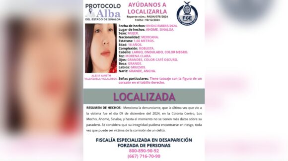 Localizan con vida a Alexis Yaneth desaparecida hace un año en Los Mochis, Sinaloa