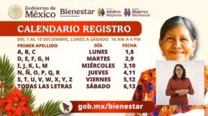 Calendario de registro de pensiones Bienestar