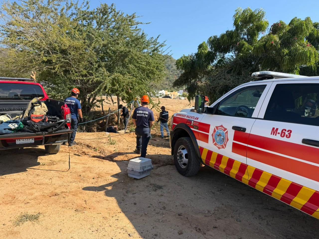 Bomberos Mazatlán rescatan perrito de un pozo