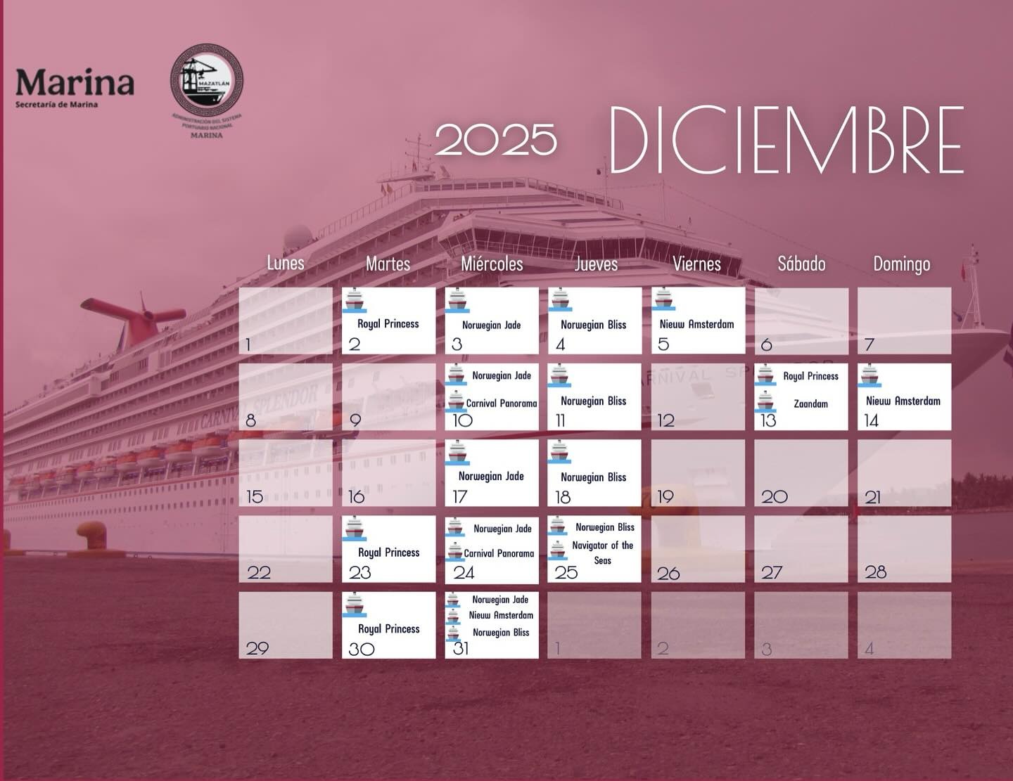 calendario de cruceros de diciembre