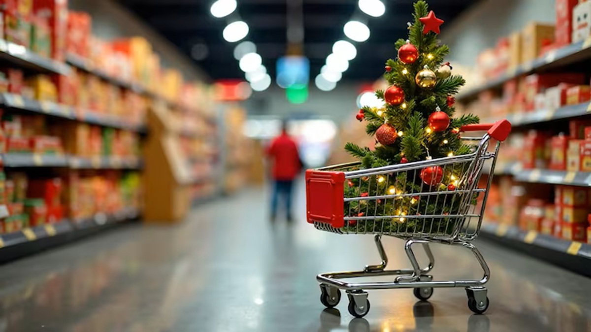 Carrito de Supermercado en compras navideñas
