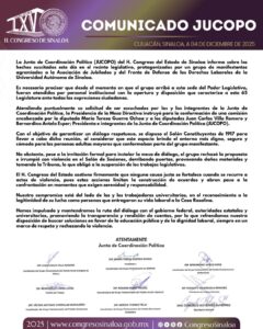 Comunicado Jucopo por toma de la tribuna por jubilados de la UAS