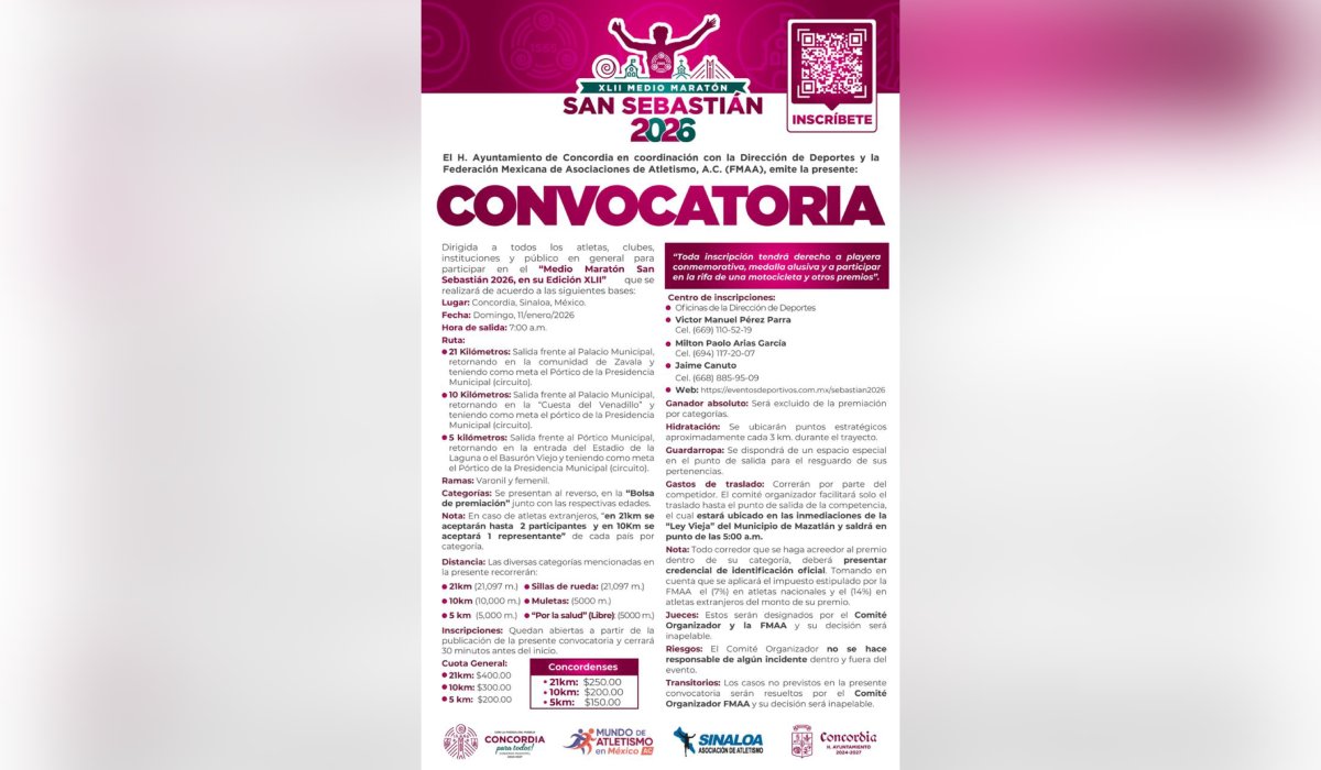 Convocatoria del Medio Maratón San Sebastián 2026 en Concordia