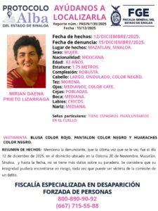 Ficha de búsqueda de Mirian Daena Prieto Lizárraga, en Mazatlán