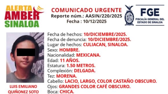 Confirma FGE que Luis Emiliano, de 11 años, desaparecido en la colonia Guadalupe Victoria, en Culiacán, ya fue localizado
