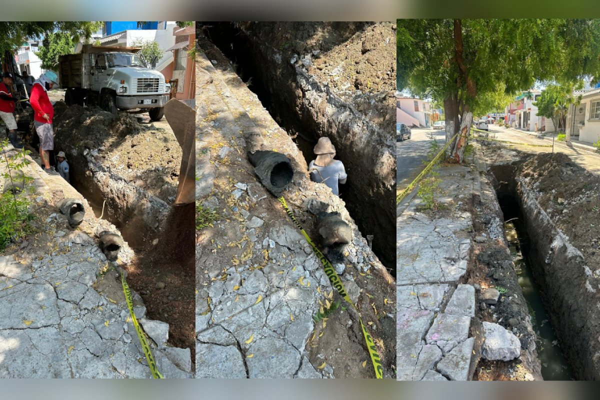 Fugas de aguas negras en el Infonavit Alarcón de Mazatlán