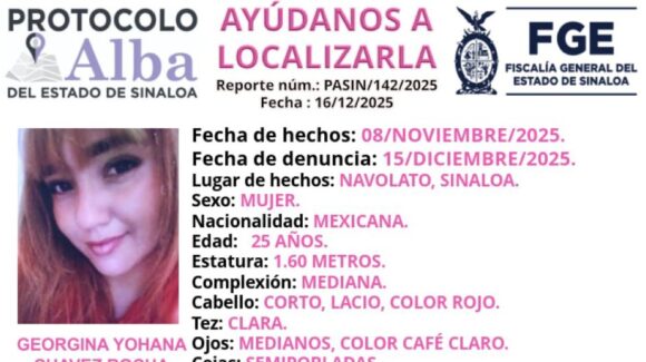 Se solicita la colaboración para dar con el paradero de Yohana, joven desaparecida en Navolato, Sinaloa
