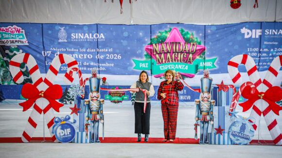 ¡Un lugar lleno de magia! Encienden el árbol navideño e inauguran la pista de hielo en el Palacio de Gobierno, en Culiacán