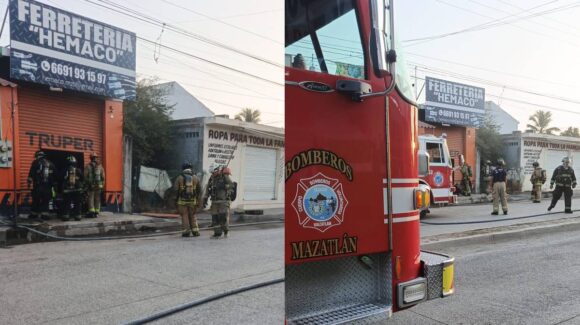 Incendio en ferretería de la colonia Flores Magón deja solo daños materiales en Mazatlán, Sinaloa