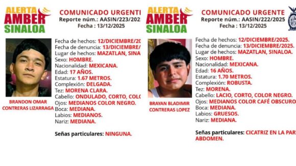 Activan Alerta Amber por desaparición de dos adolescentes en Mazatlán, Sinaloa