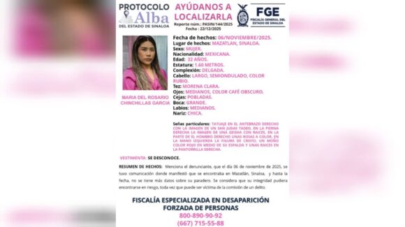 Activan Protocolo Alba para localizar a María del Rosario desaparecida en Mazatlán, Sinaloa