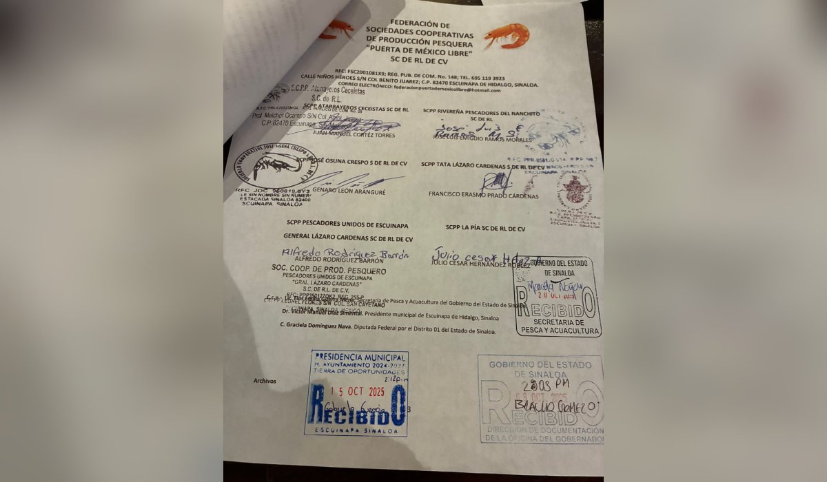 Oficio de camaroneros del sur de Sinaloa para el Gobierno del Estado