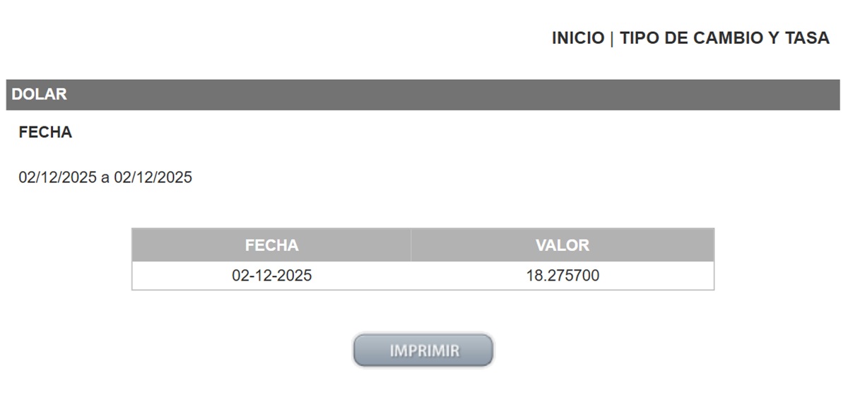 Precio del dólar en el DOF
