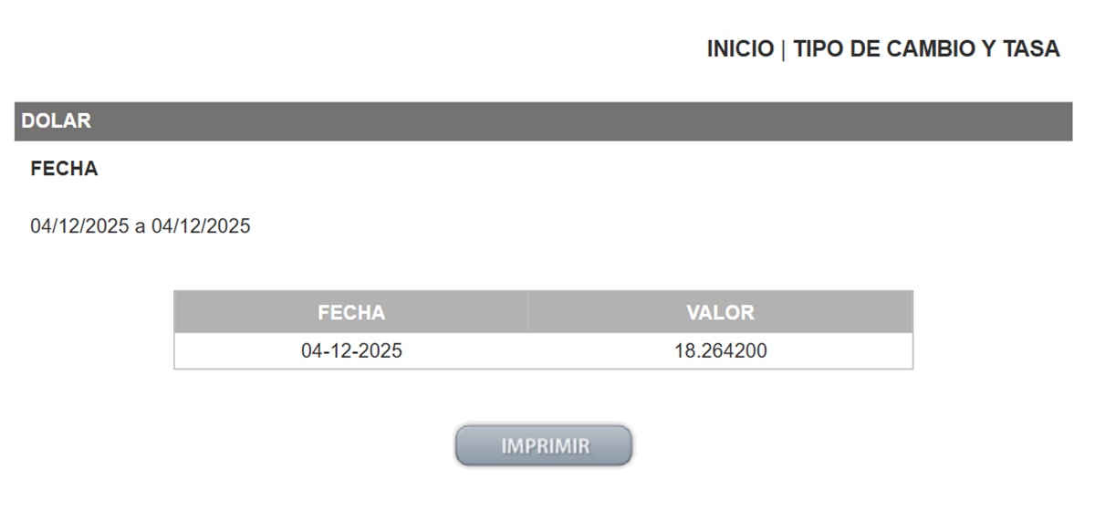Precio del dólar en el DOF