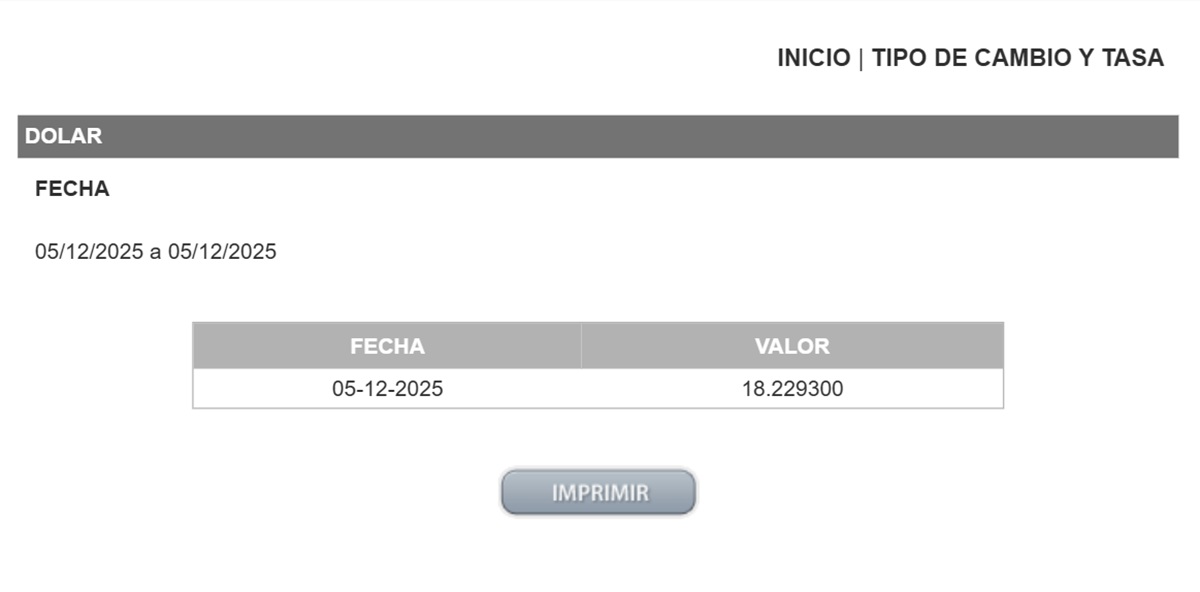 Precio del dólar en el DOF