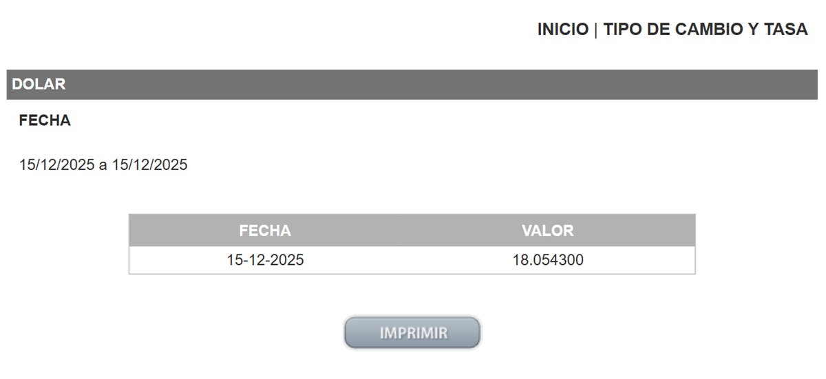 Precio del dólar en el Diario Oficial de la Federación