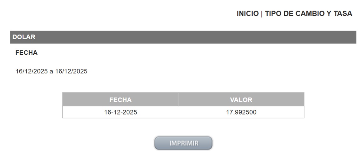 Precio del dólar en el DOF