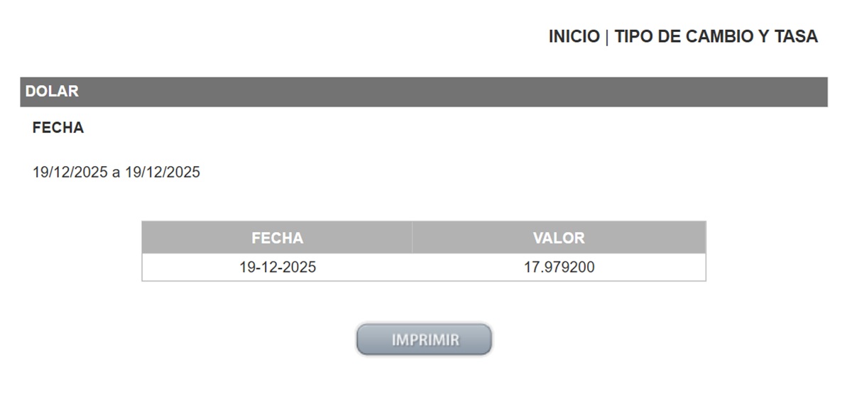 Precio del dólar en el DOF