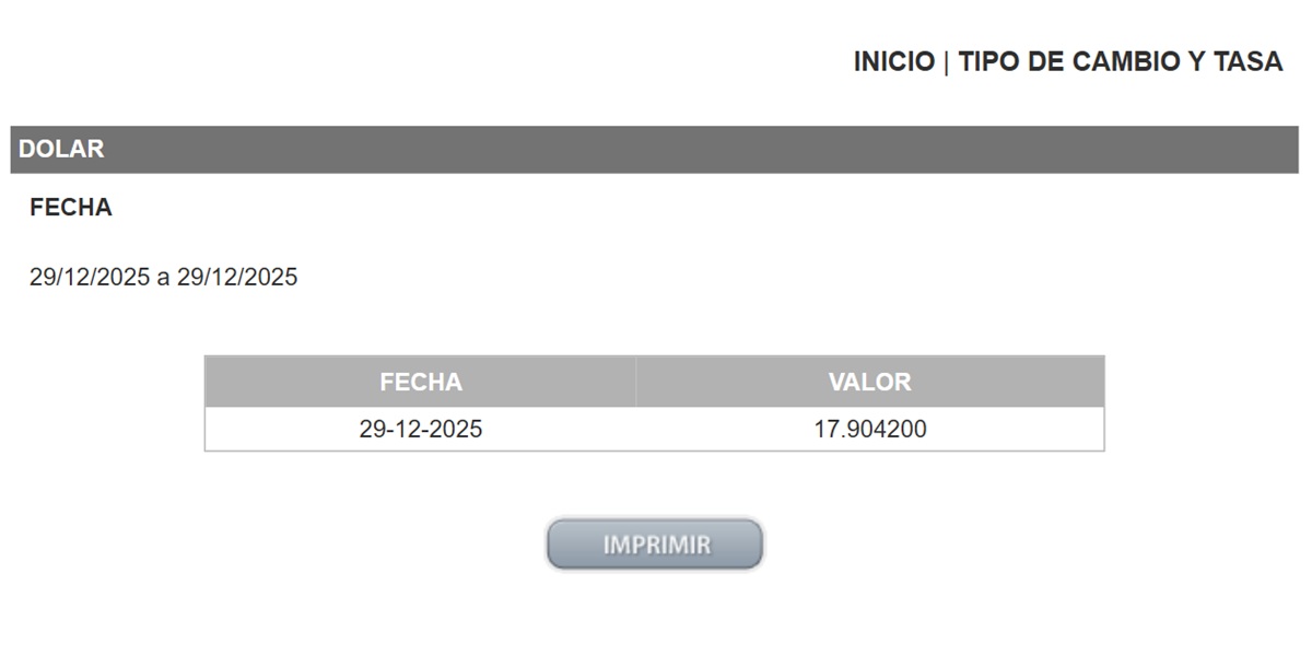 Precio del dólar en el DOF