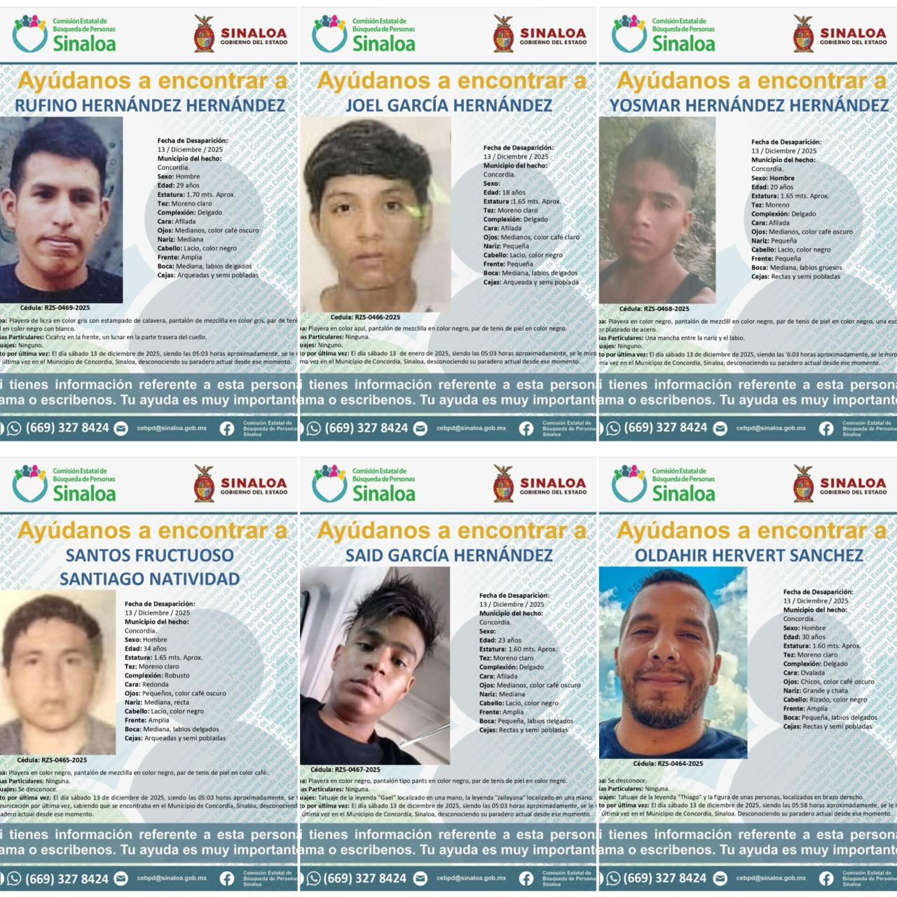 seis de los 12 desaparecidos en concordia