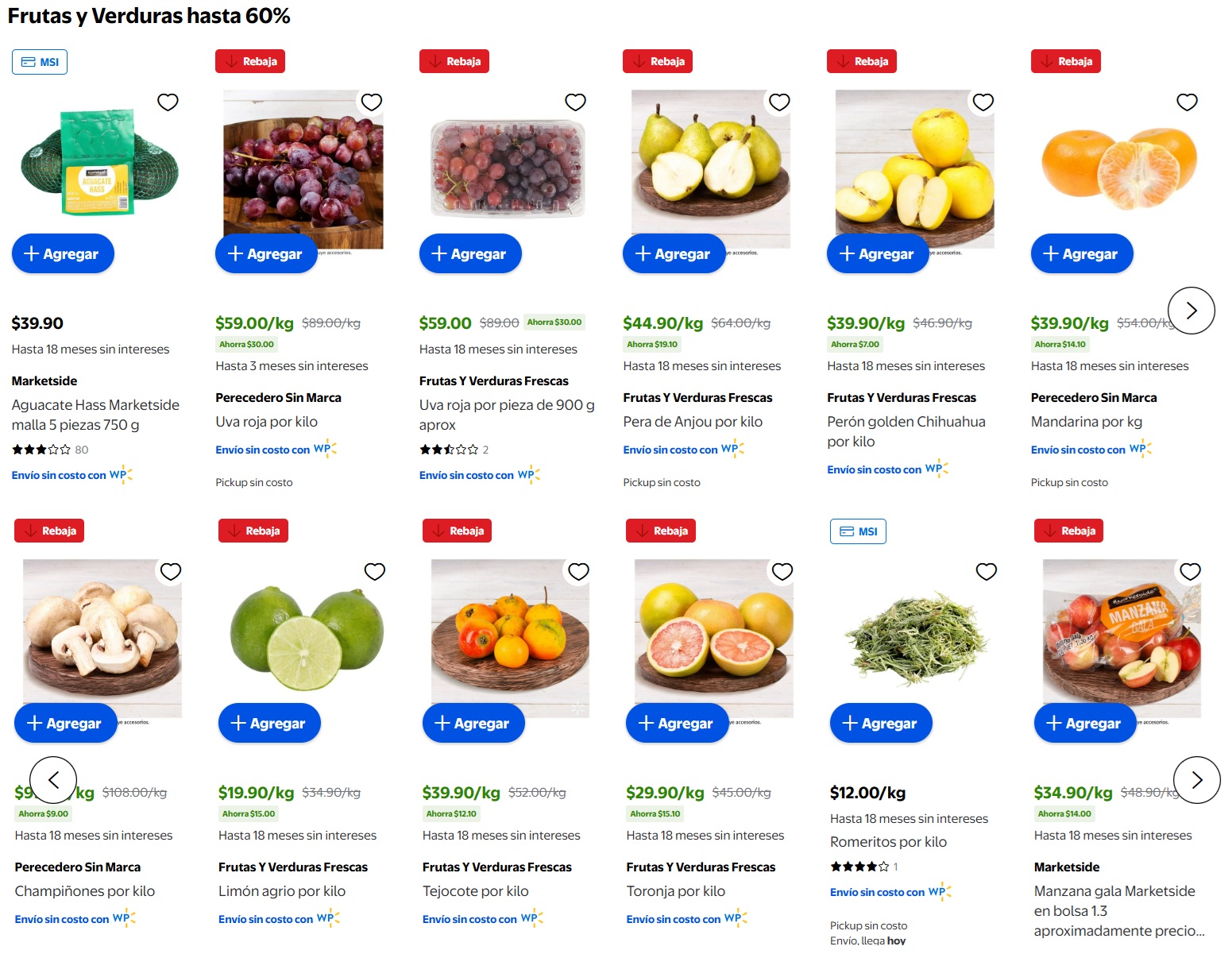 Ofertas de Walmart en frutas y verduras
