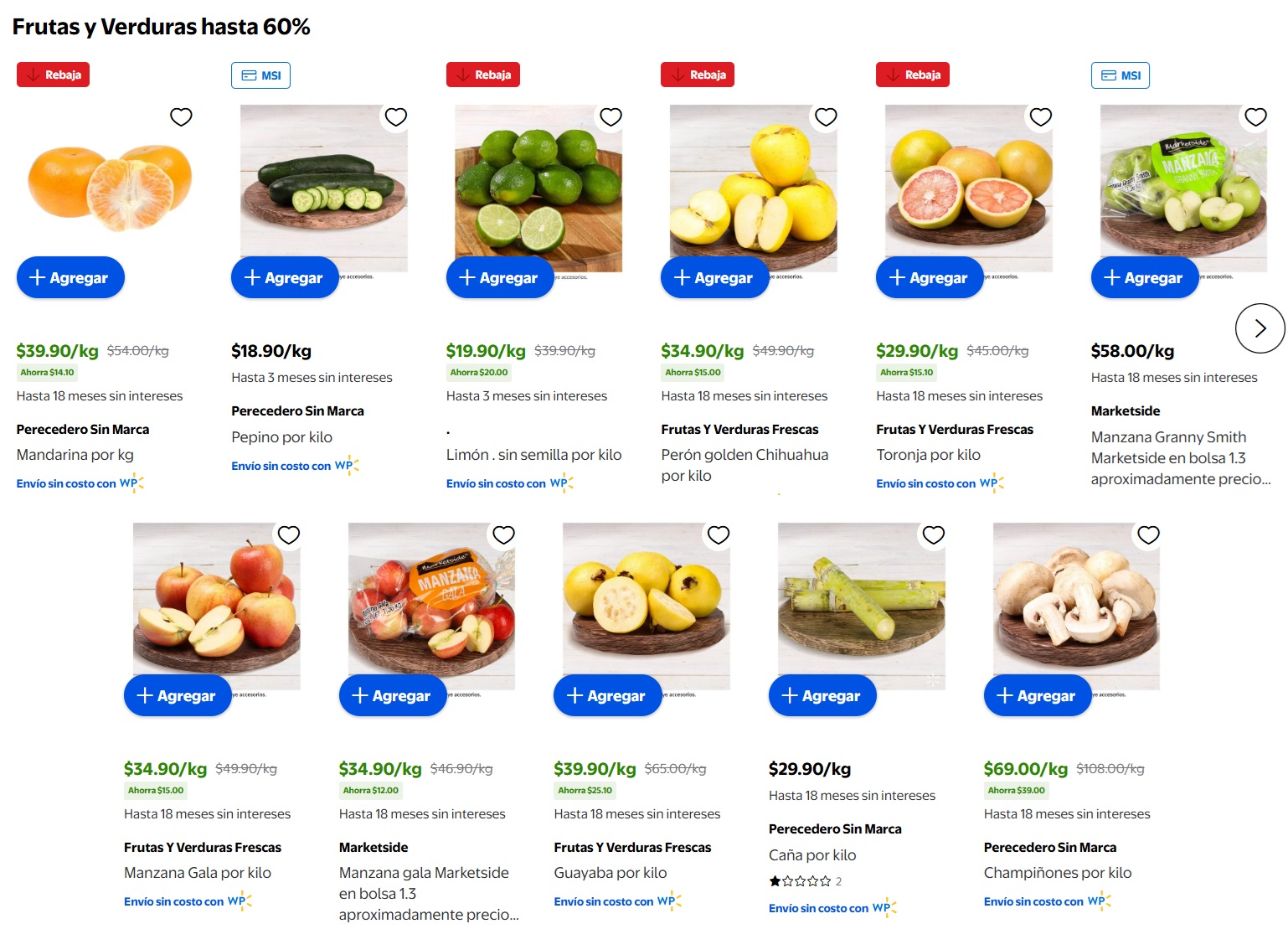 Ofertas de Walmart en frutas y verduras