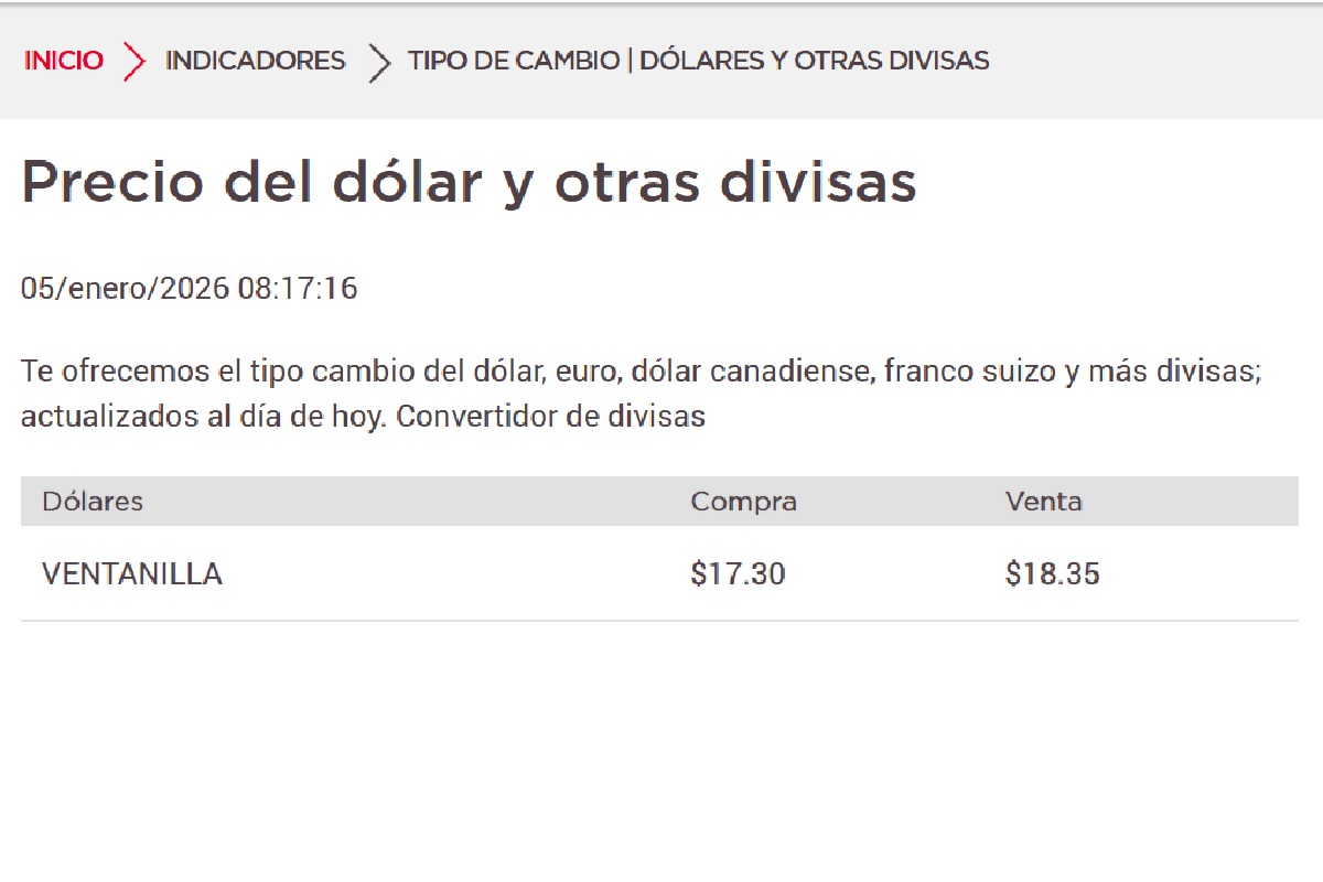 Dolar Banorte 05 de Enero 26