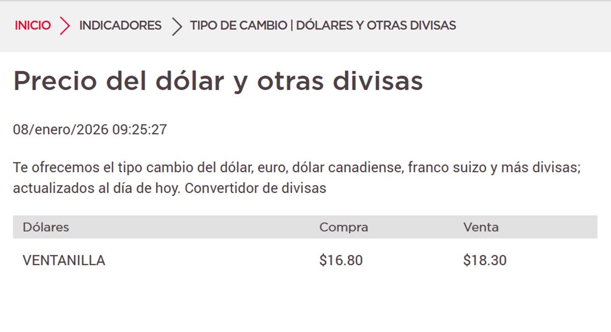 Dolar Banorte 08 Enero 2026