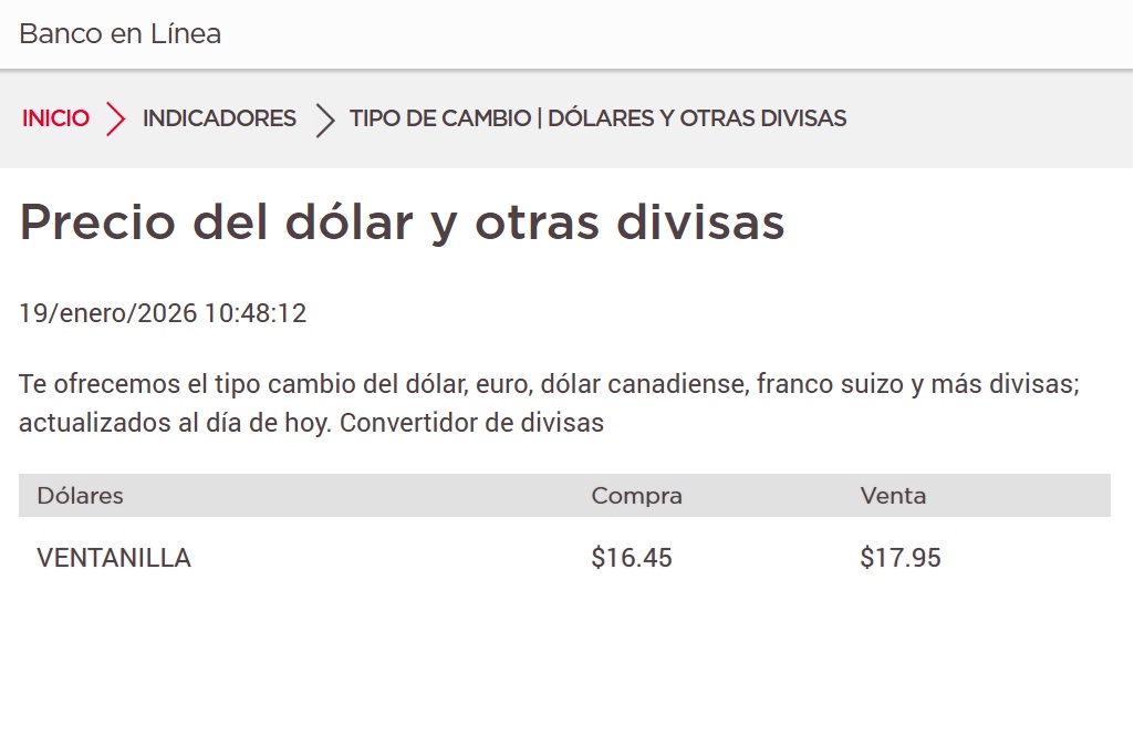 Dolar Banorte 19 Enero 2026