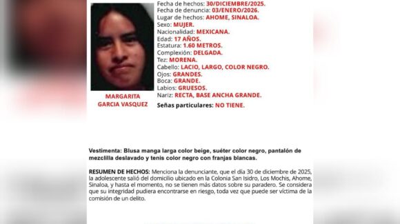 Buscan a la joven Margarita García desaparecida en Los Mochis, Sinaloa