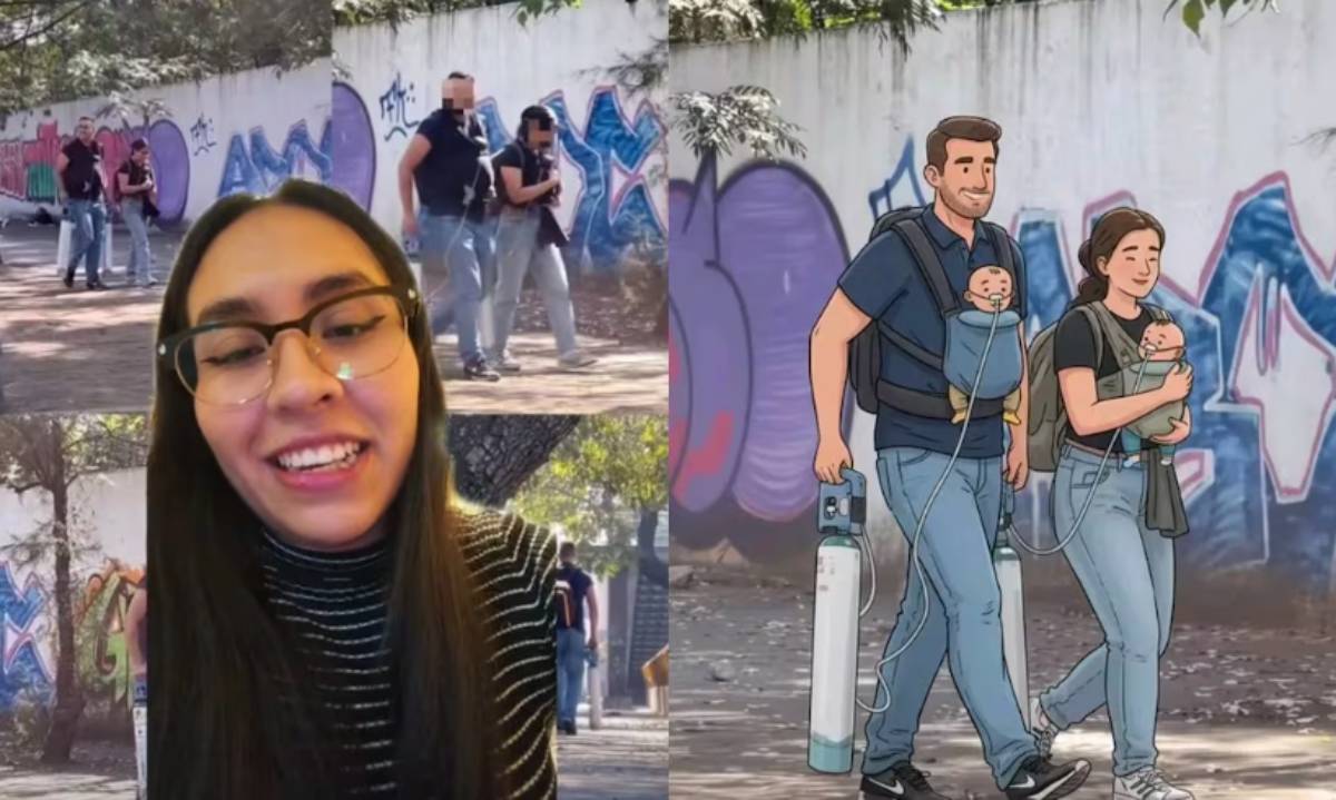 Padres de bebés con tanque de oxígeno