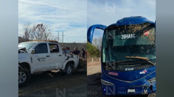 Choque entre autobús de pasajeros y camioneta deja un lesionado en la México 15, en Salvador Alvarado