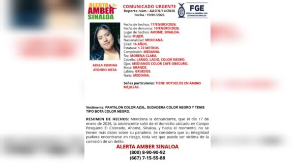 Por ausencia inicia carpeta de investigación Fiscalía para localizar a Adela Romina en Ahome