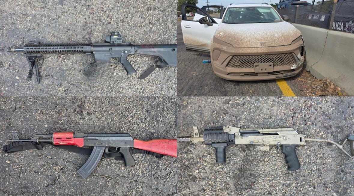 Armas y vehículo asegurado tras enfrentamiento en la Culiacán-Eldorado