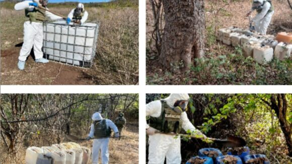 Asegura Ejército más de mil litros de químicos para la elaboración de drogas en Culiacán, Sinaloa